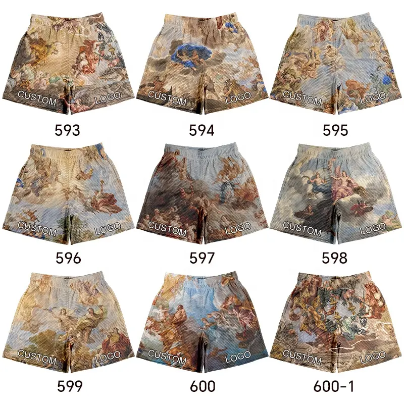 Wholesale High Quality Men's Mesh Shorts Oil Painting Style Men's Printed Shorts Breathable Quick Dry Shorts
