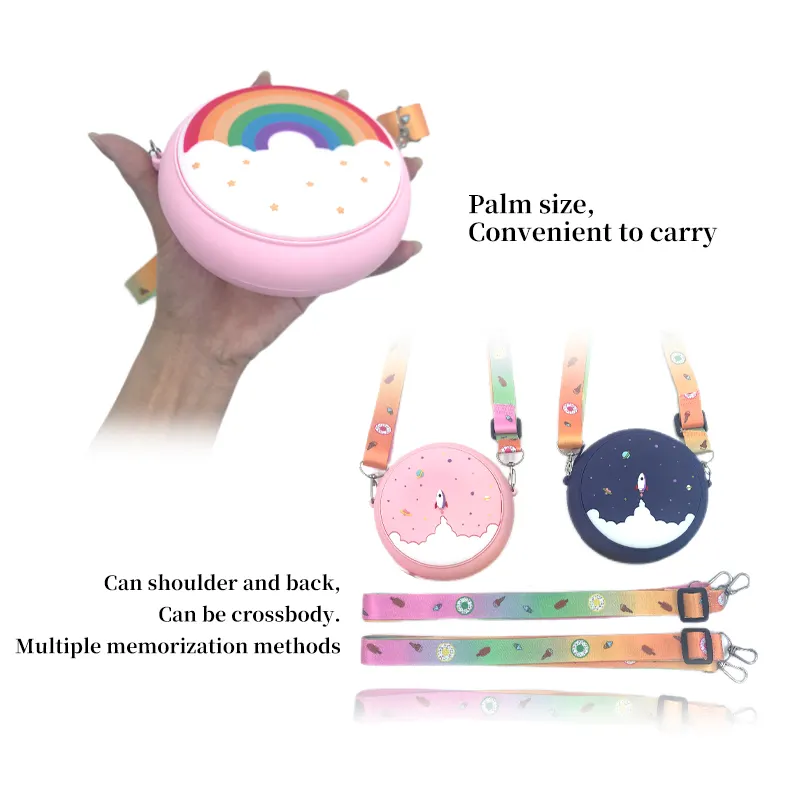 Starry sky rainbow colorful 3D silicone cartoon zipper messenger purses crossbody handbag for child