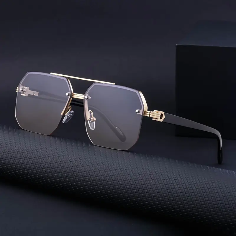 Gafas de sol con marco de Metal negro para hombre, lentes de sol con espejo, venta al por mayor, China, 2023