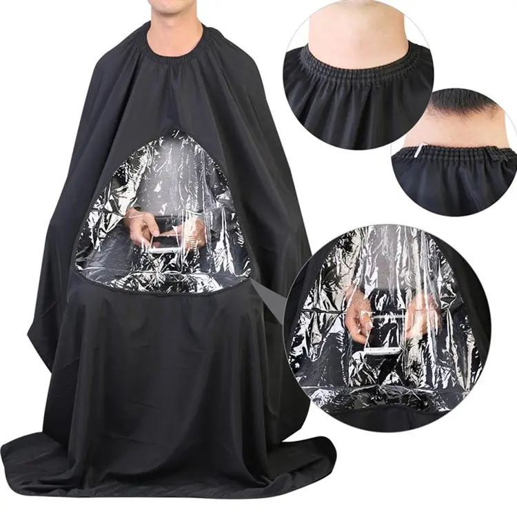 Bata impermeable para corte de pelo, capa de peluquero para salón de belleza, color negro con diseños