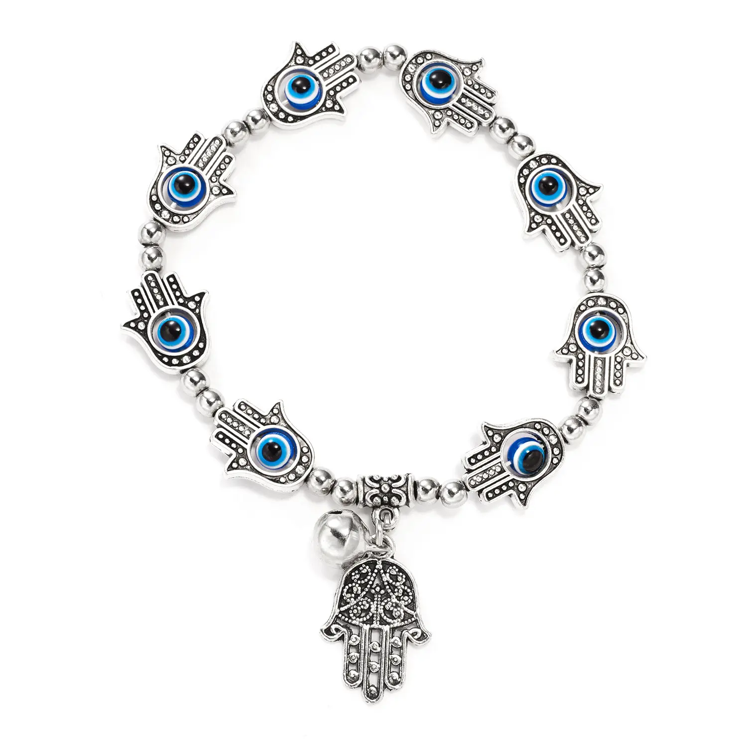 Pulsera de mano Hamsa de circonia cúbica chapada en plata, cristal exquisito, ojos malvados, para fiesta