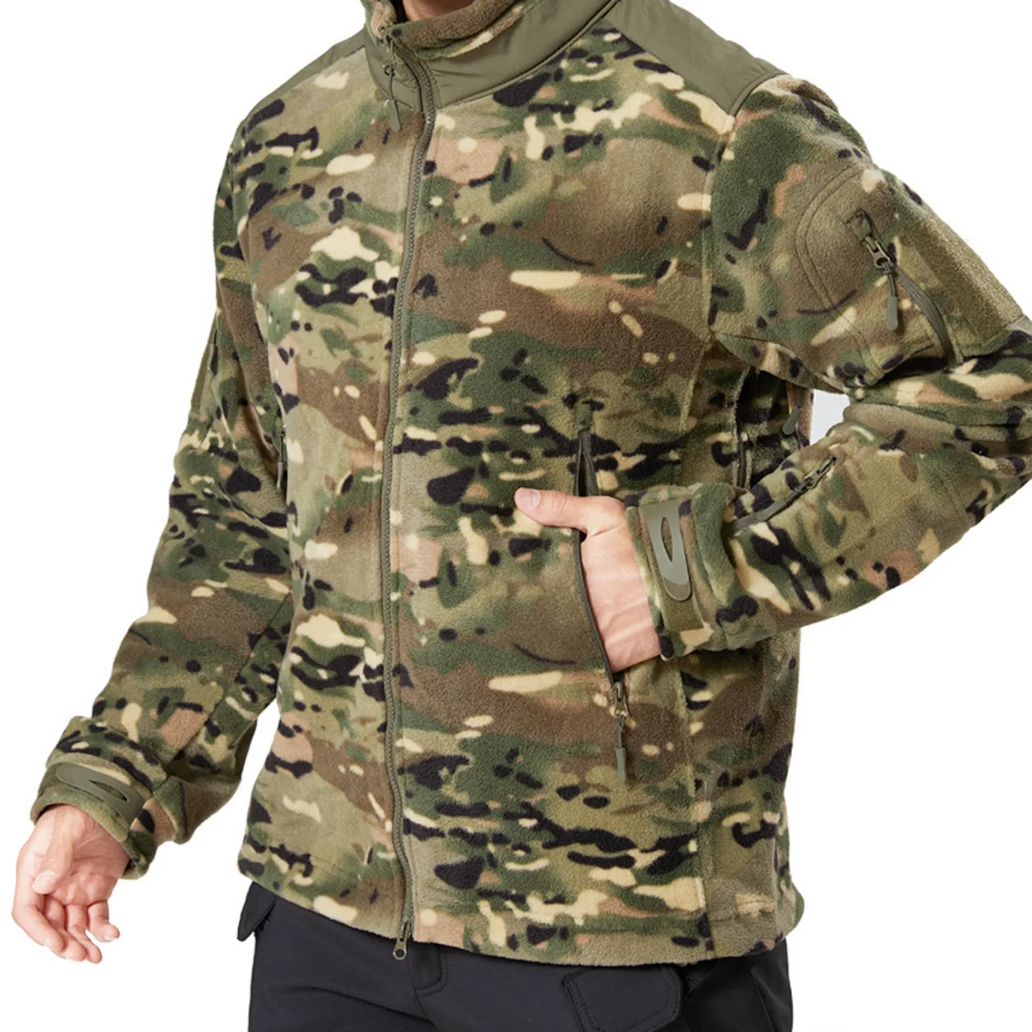 Warme Multi-Pockets Safari Tactische Anorak Jas Camouflage Polar Fleece Cargo Jack