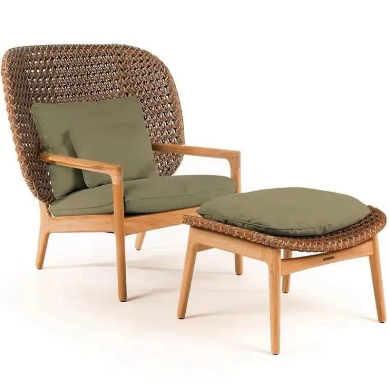 Роскошная садовая уличная мебель из тикового дерева плетеный диван с низкой спинкой двухместный диван