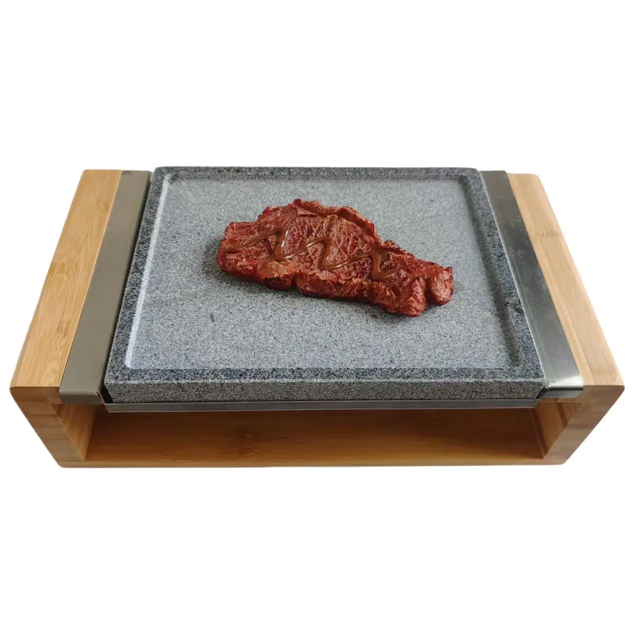 Wholesale Good Quality VOLCANIC LAVA PLATE for Beef Steak with stainless steel and Bamboo Tray Natural Environmentally Friendly