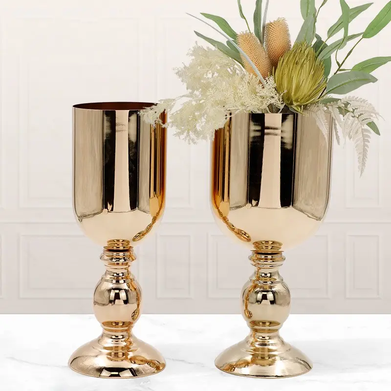 Uzun boylu yemek masası çiçek standı Metal altın çiçek vazo düğün dekorasyon masa Centerpiece için