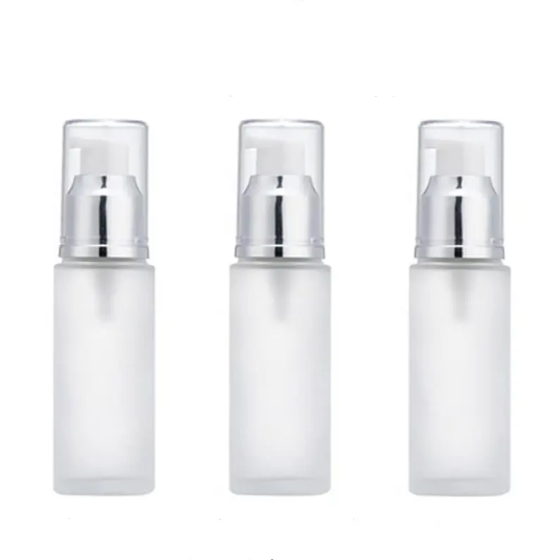 Botol pompa penitis minyak esensial kaca, set kemasan Kulit 30ml kosmetik buram/bening untuk Losion serum Wajah dan tubuh