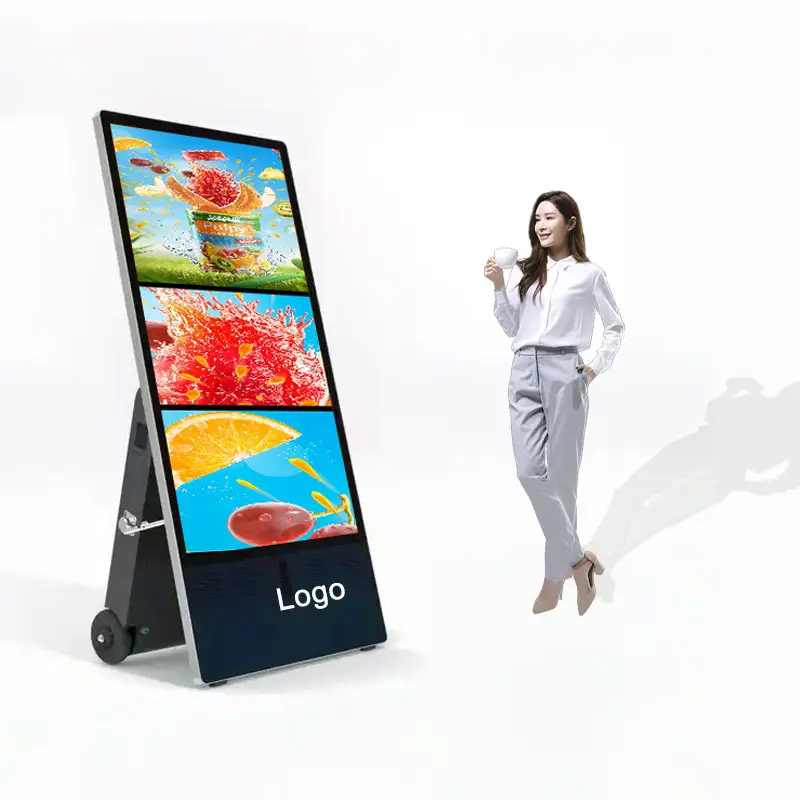 2024 ใหม่แบบพกพา 32 นิ้วจอแสดงผล LCD ในร่มหน้าจอโฆษณาแบตเตอรี่ Android อุปกรณ์โฆษณาแบบพับได้สําหรับห้างสรรพสินค้า