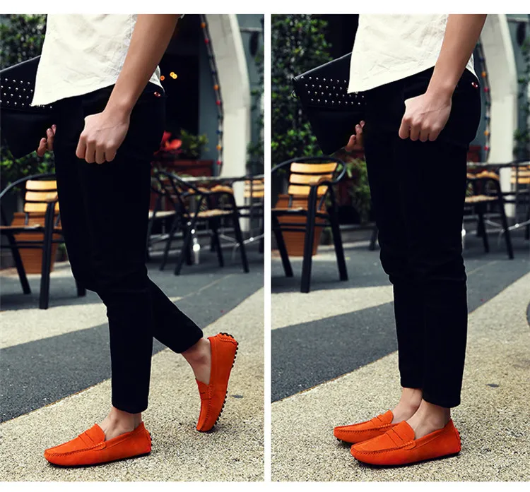 Plus Size 38-49 Pigskin Men Pea Soft Shoes Flats Light Breathable Slip-on Loafers Casual Shoes