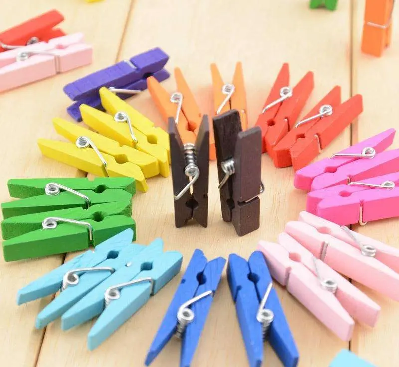 Diy Handicraft Clothespins Clip Multi-function Multi Colored Wooden Logo Opp Bag Wooden Pin Wooden Eco-friendly Customized 1 Lot