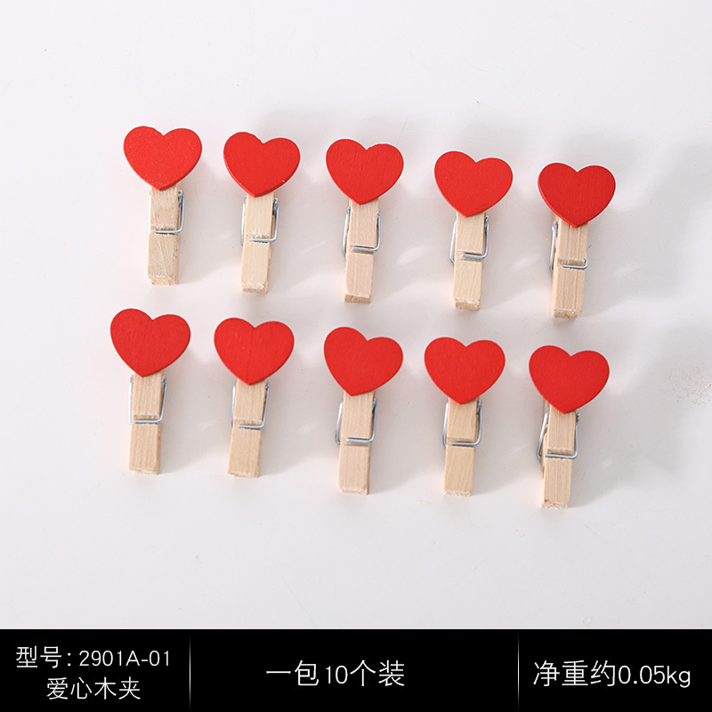 2901A-01-Clips en bois en forme de cœur - Un paquet (10 clips) - 2,56