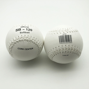 Üst satış 12 inç sınıf bir oyun kalite bölünmüş deri yapıştırılmış PK mantar çekirdek COR.50,420 LBS beyaz SB-120I Pelota softbol