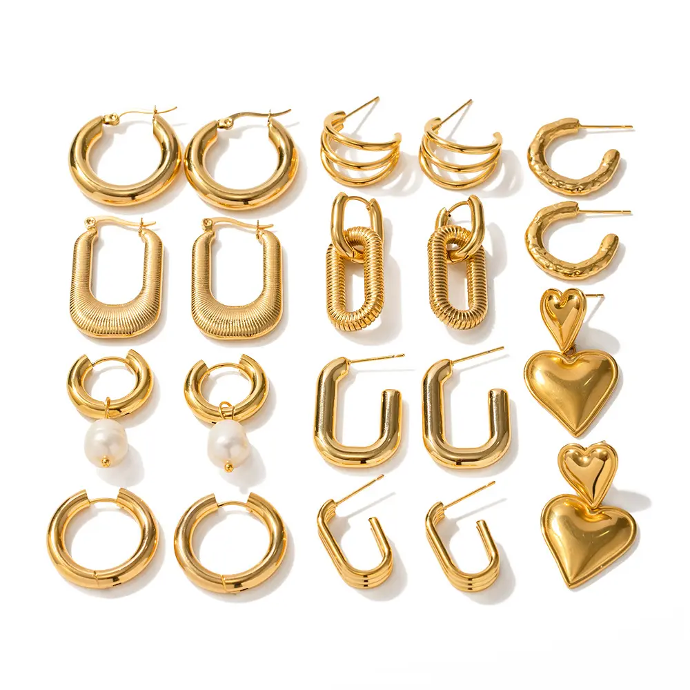 Multi Kinds Stainless Steel Earrings No Tarnish 18K Gold Plated Vintage Pearl Earring Wholesale