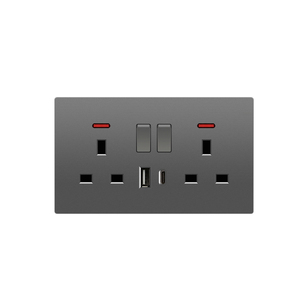 带USB + C和USB + A充电端口的双开关插座英国标准电源插座，带PC面板13A墙壁插座 - Product Image 1