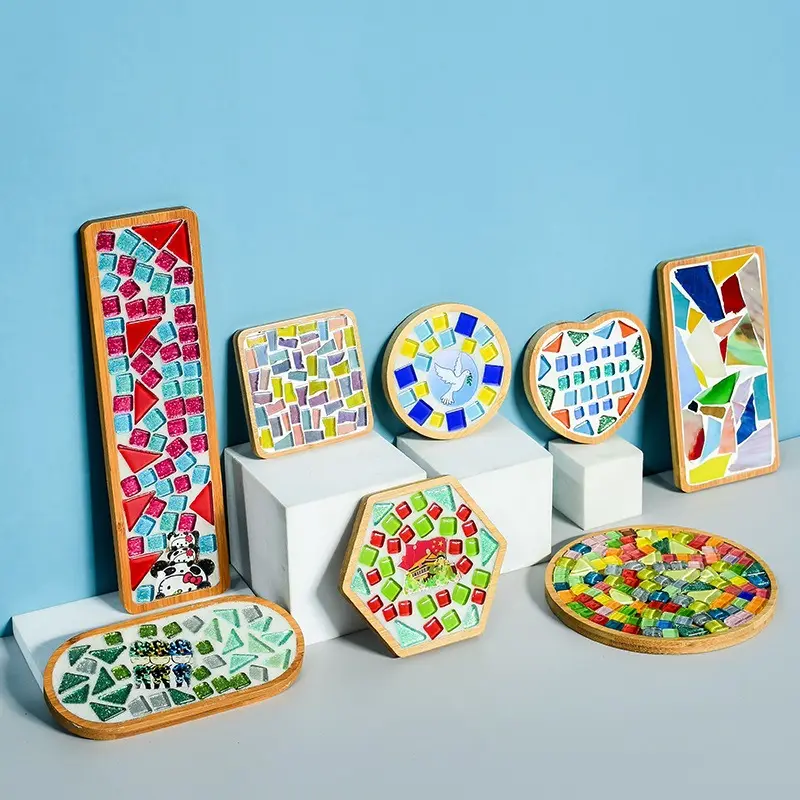 6 sous-verres en bois à mosaïque en bambou, bricolage, matériel artisanal fait à la main, pour tasse de café, de thé, tapis de bol, théière de boisson, carreaux