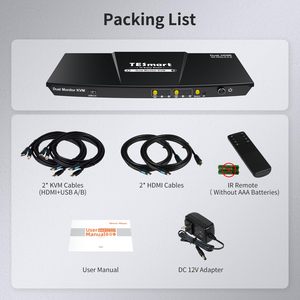 TESmart PAP KVM Switch 2 Monitors 2 <strong>Computers</strong> for CAD CAM Design 4 <strong>HDMI</strong> Port <strong>Input</strong> 4K30Hz Multi-Viewer Dual Monitor KVM Switcher