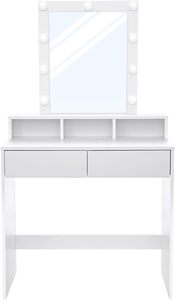 Popular Modern Vanity Desk, Mirror with <strong>LED</strong> Lights,with 2 Drawers and 3 Open Compartments - Product Image 2
