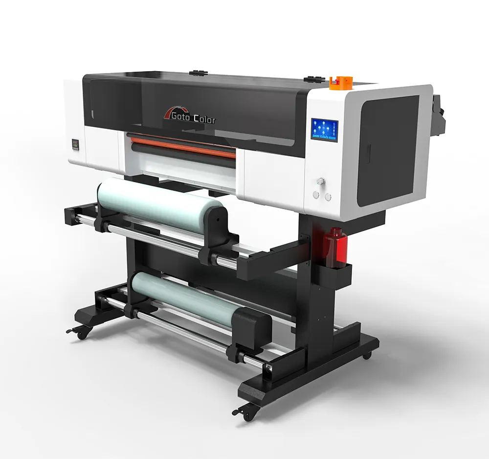 क्रिस्टल लेबल के लिए रोलर प्रिंटिंग मशीन के साथ किफायती डीटीएफ यूवी प्रिंटर 30 सेमी रोल टू रोल 3डी इंकजेट यूवी डीटीएफ प्रिंटर