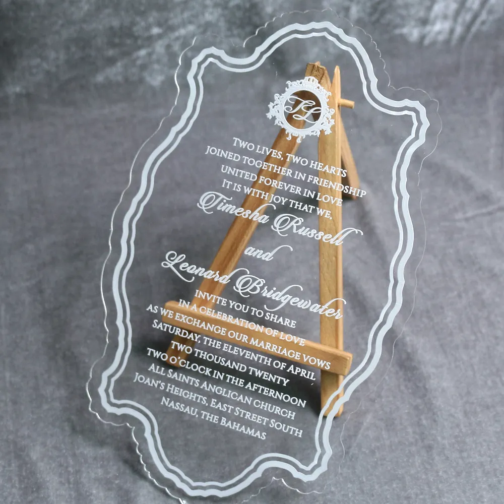 Diseño Creativo de acrílico transparente, invitaciones de boda, tarjetas de cumpleaños con grabar cartas y sobre para tipos