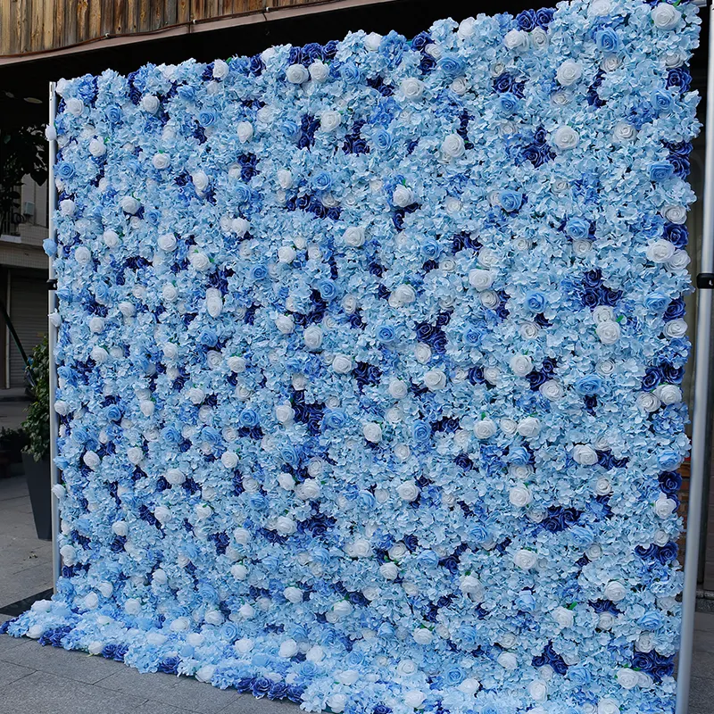 Latar belakang dinding bunga biru Gulung kustom 8 kaki x 8 kaki untuk dekorasi pernikahan