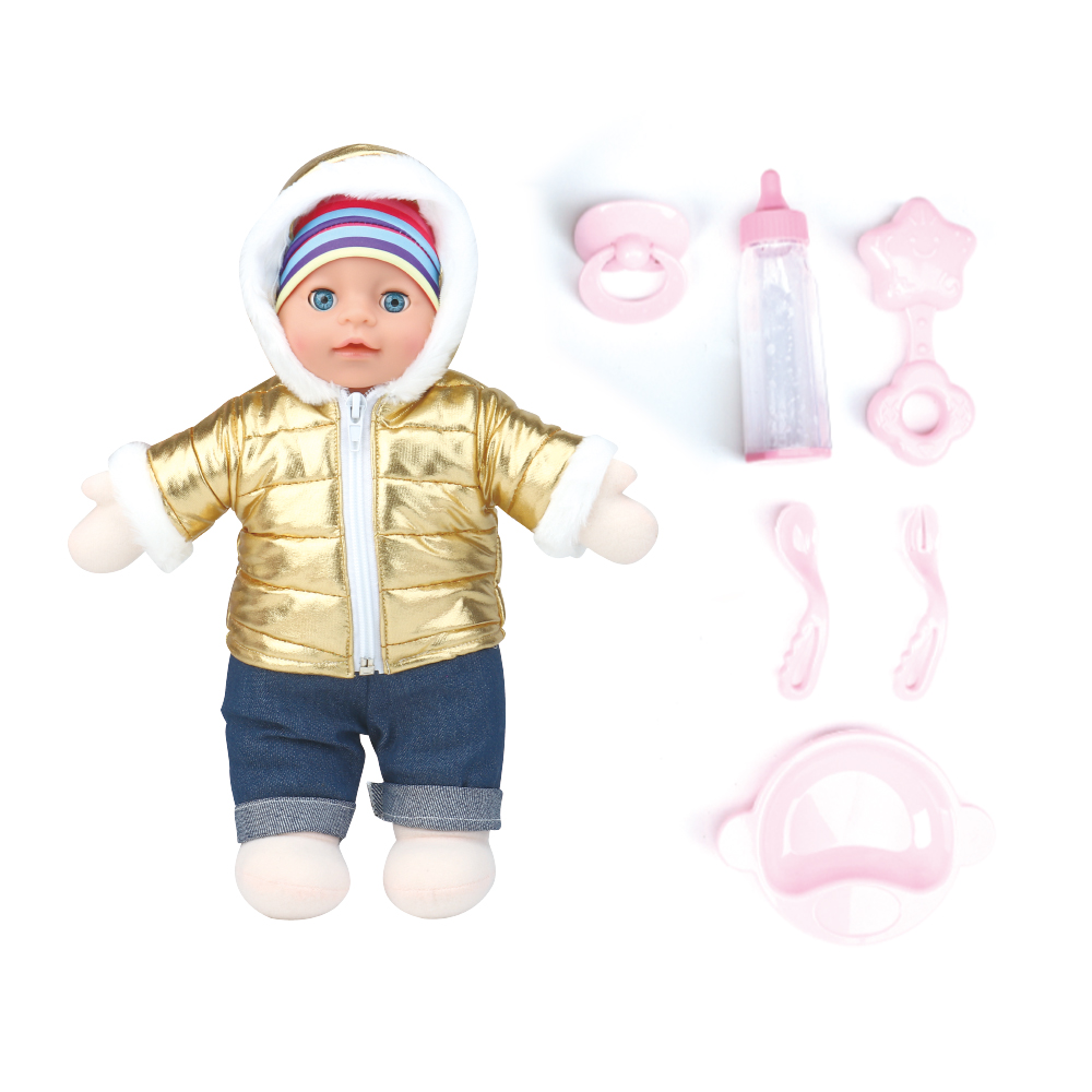 Gold coat with blue jeans