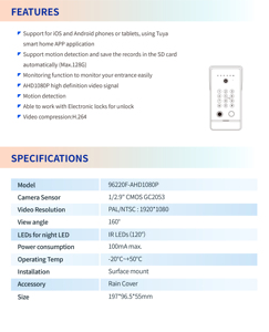 Tuya Smart Video Türklingel Farb kamera Tür Telefon mit Netzwerk TCP für Villa Sicherheits system und Intercom-Lösung