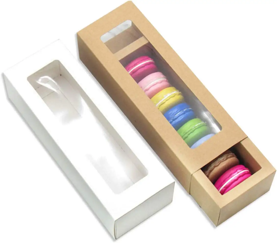 Macaron Box With Transparent Display Window 3 Sizes Baking Gifts Biscuit Container Packaging Boxes