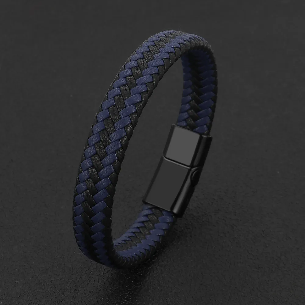 Pulseira de couro trançada simples, bracelete de couro unissex com carboneto de tungstênio magnético para homens