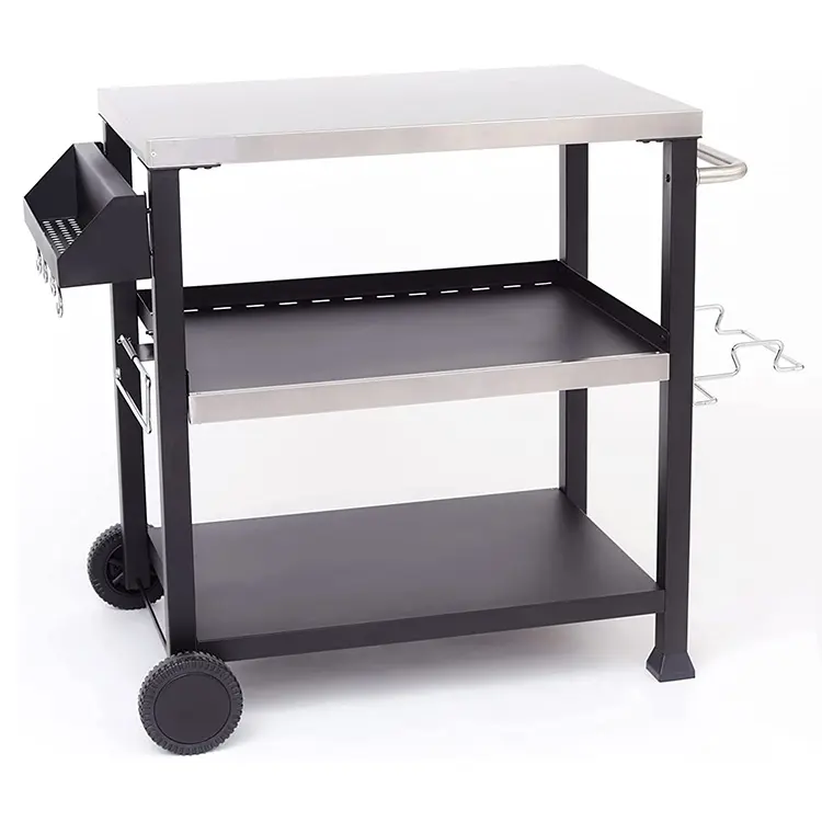 JH-Mech Funktioneller Seiten griff Pizza ofen im Freien Grill Tisch Prep Cart Edelstahl Grill Ess wagen