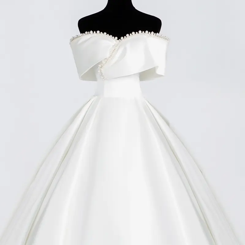 2024 thiết kế mới màu sắc tinh khiết không tay tắt Vai bóng Gown Wedding Dresses Bridal thời trang quét Train cô dâu gown