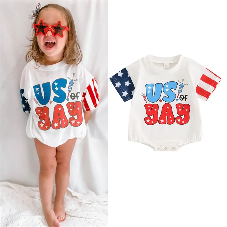 Ippopotamo per bambini July 4 ° pagliaccetto per neonati vestiti oversize tutine estive per ragazze