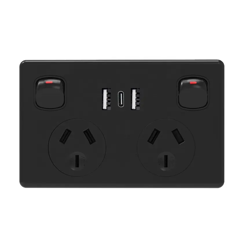 Approbation SAA Points d'alimentation USB GPO 10A Amp 240V GPO prise de courant murale avec Double USB plaque mince interrupteur d'éclairage mural prise domestique