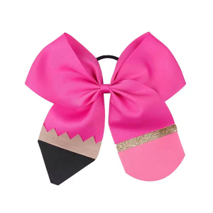 5 "kalem tarzı tasarım saç yay kız okula geri Glitter <span class=keywords><strong>Cheer</strong></span> yay elastik bantlar çocuk saç aksesuarları ilmek saç kravat