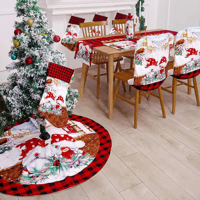 2023 all'ingrosso vendita calda inferiore Moq rosso e nero Plaid grembiule calzini tovaglia Set casa tovaglia per la decorazione di natale