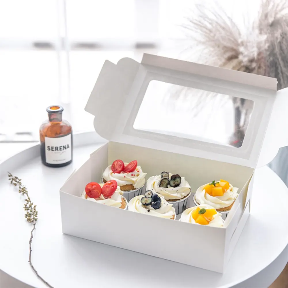 Tatlı kapları cupcake çerez kek kutuları kutusu 4, 6 cupcakes pencere cupcake kutuları