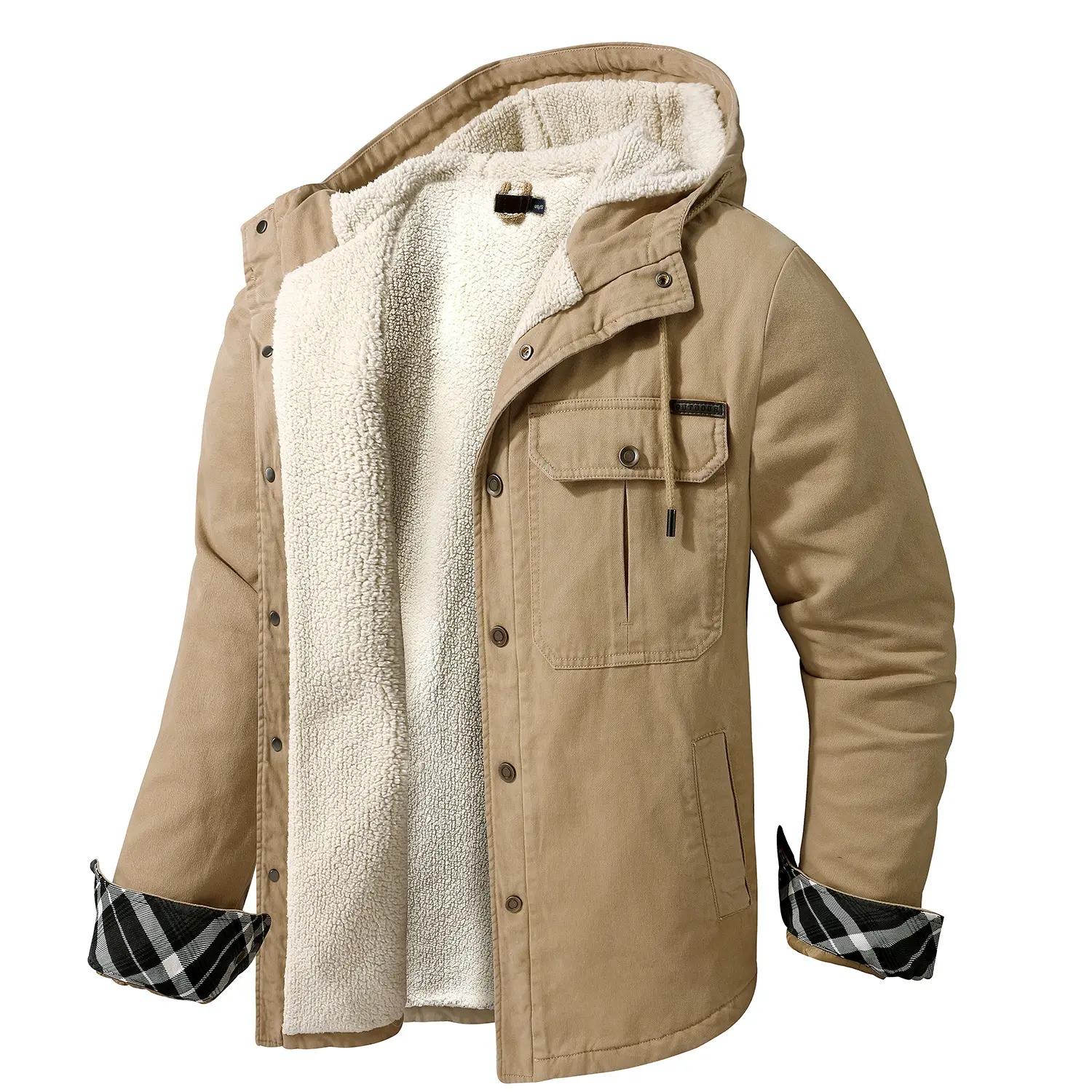 Chaqueta con capucha para hombre, forro polar 100% de algodón, informal, gruesa, de gran tamaño, para exteriores, para invierno