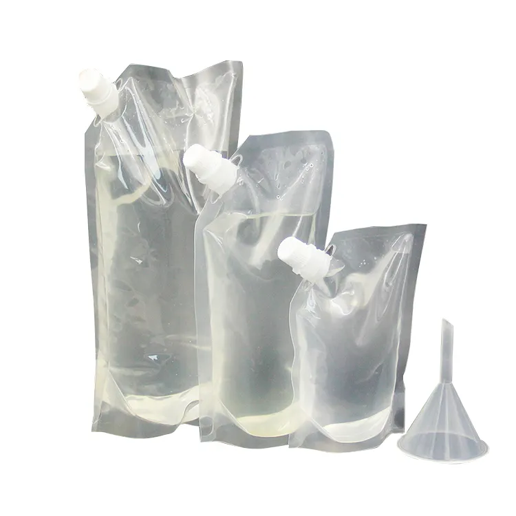 High quality size customized clear 10 liter biodegradable stand up plastic bag pouch for cold liquid drink carry spout pouch bag