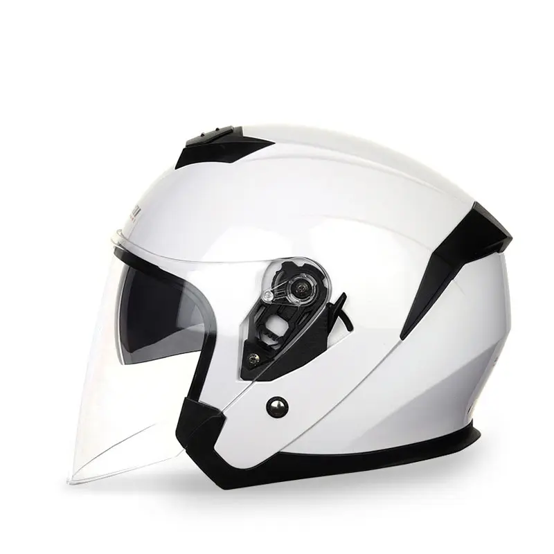 2022 Factory Half Overdekt Vrouwen Dubbele Spiegel Motorfiets 3/4 Open Half Gezicht Witte Helm Met Dual Vizier