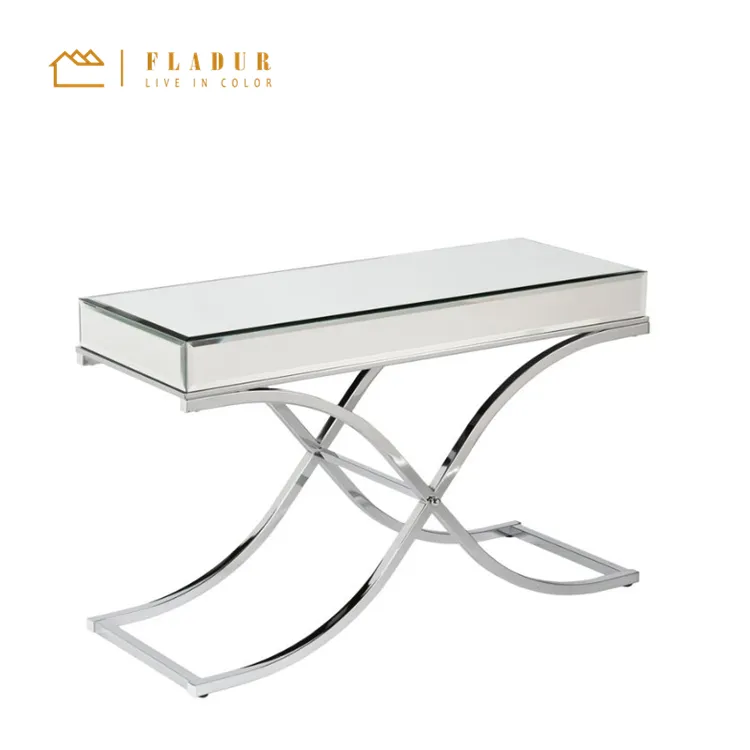 Table de Console avec pieds en métal mat et style contemporain, décoration moderne réfléchissante, finition chromée, Table pour le couloir, le salon ou la chambre à coucher