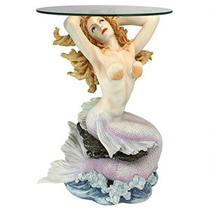 Polyresin/reçine sehpalar Mermaid of Magellan erkek koyu kıyı dekor vazosu tepeli yan sehpa, 23 inç, tam renkli