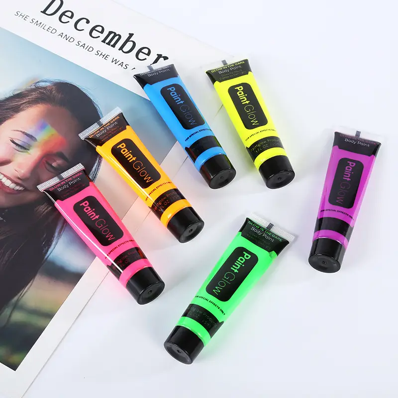 Pomada fluorescente neon personalizada, popular, colorida, corpo uv, pintura facial, com tubo, pacote