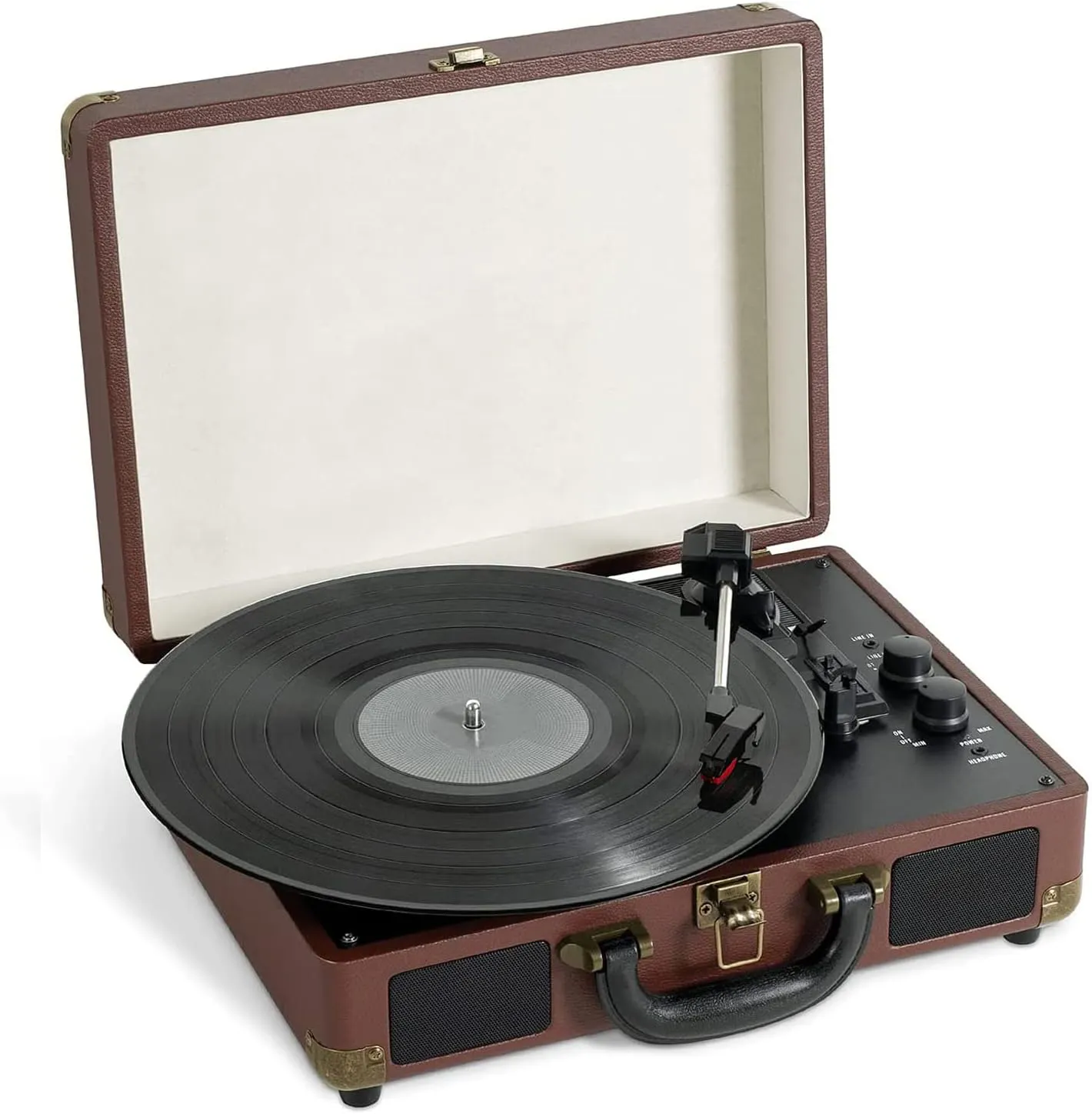 Portable 3-Speed Wooden Suitcase Turntable Record Player Audio & Video Accessories for Vinyl Records