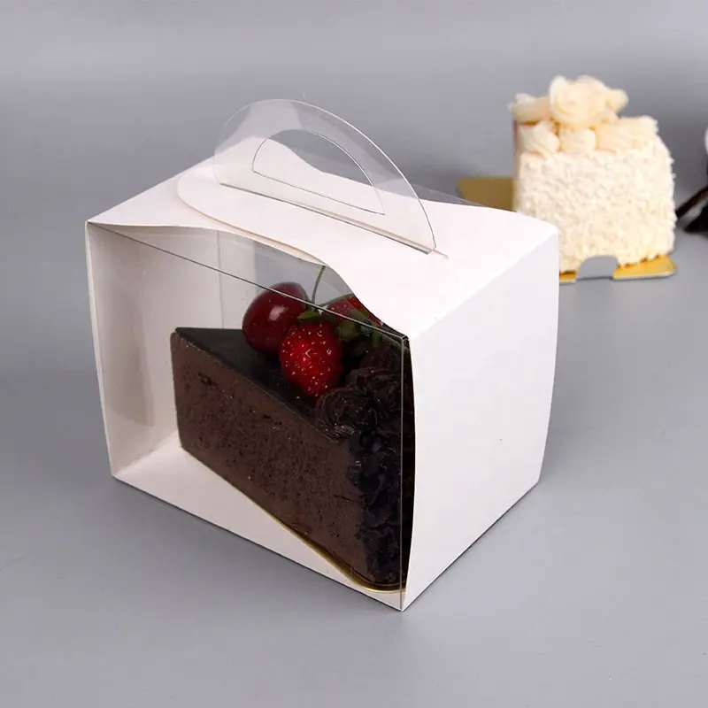ミニティラミススライスケーキボックス透明プラスチックペット甘いデザート紙箱ハンドル付き