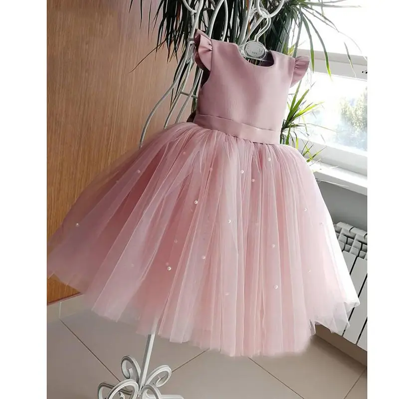 Vestido de princesa con lazo rosa para niñas, falda de gasa con tirantes, vestidos de verano, boutique, 3 años