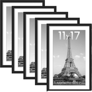 11x17 Picture <strong>Frame</strong> Set of 5 Canvas Wall Gallery Photo <strong>Frames</strong> Display 9x15 Pictures with 11x17 Mat Black for Home Use - Product Image 1