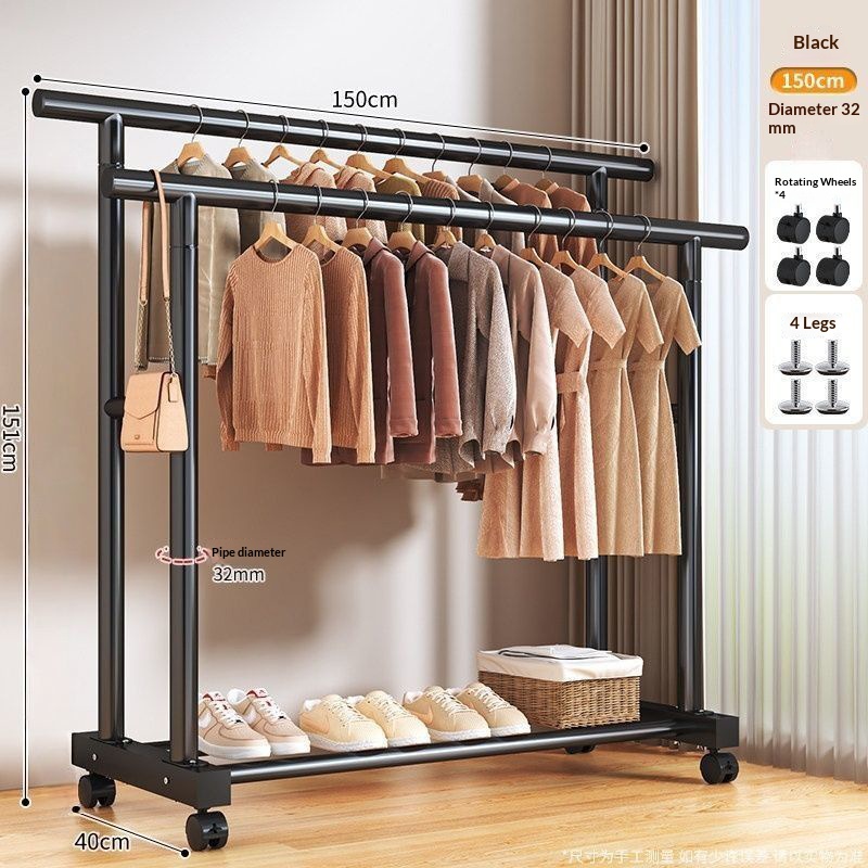 round single-layer double pole-150cm-black