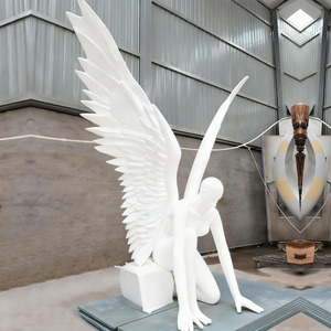 Statue décorative de parc de jardin extérieur de miroir doré moderne de haute qualité Sculpture d'aile d'archange en acier inoxydable - Product Image 2