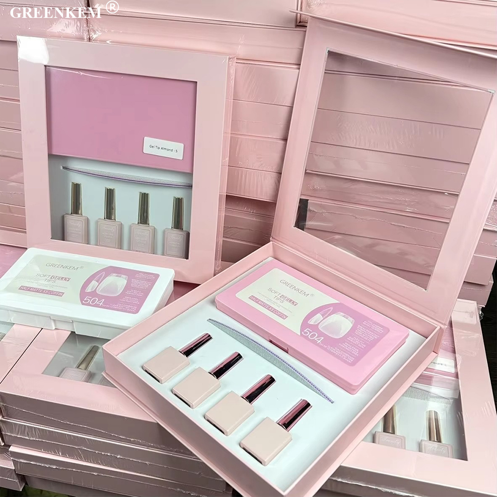 Set Rosa con Caja de Tips de Gel Rosa