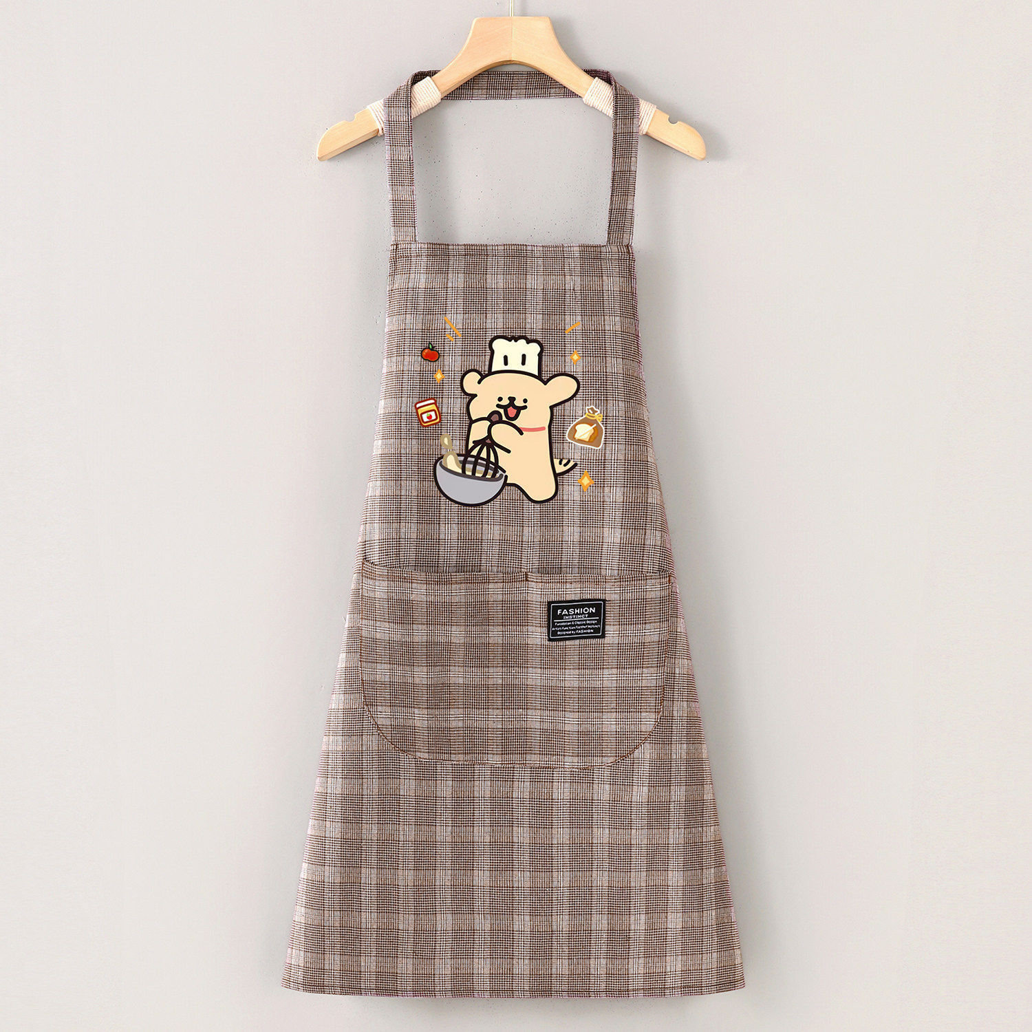 Cute kitchen bear cotton small plaid halter coffee color