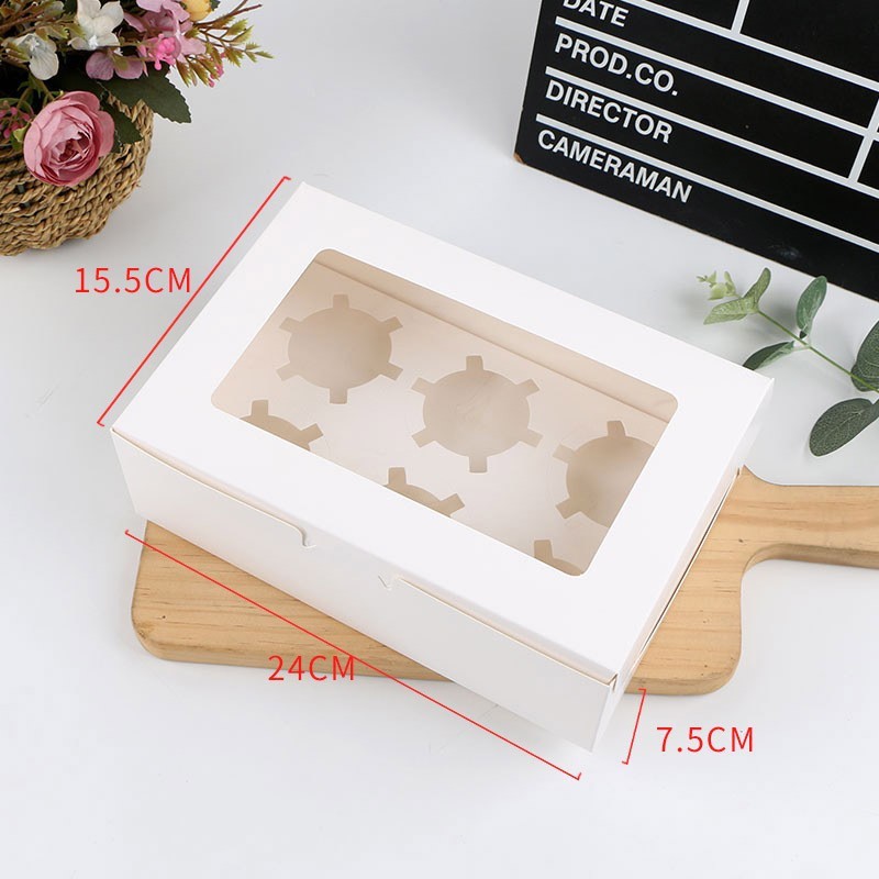 Cupcake box (white, 6 pcs) with tray