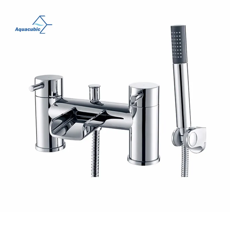 Aquacubic Bridge Waterfall deck mount bath shower mixer bathtub faucet With Hand Shower